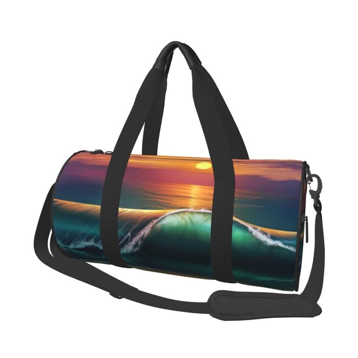 Спортивна сумка для подорожей, принт Захід сонця над морем, чорна, універсальний розмір, сумка на ніч
