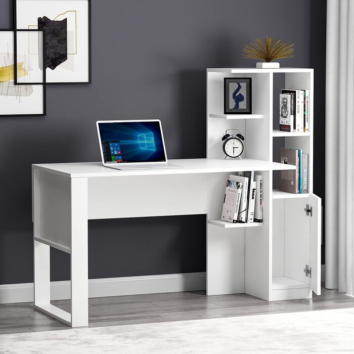 Письмовий стіл Homidea Tody - Комп&39ютерний та письмовий стіл - Робочий простір - Місце для зберігання з дверцятами та полицями в сучасному дизайні для домашнього офісу або дитячої кімнати (Tody - білий)