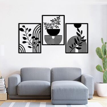 Панелі Сучасний геометричний металевий настінний декор Настінний декор Металевий чорний настінний декор Настінне мистецтво для вітальні Для дому, спальні, вітальні (30x40 см), 3