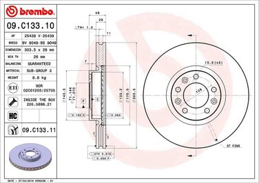 Гальмівні диски BREMBO 09.C133.11, комплект 2 шт.
