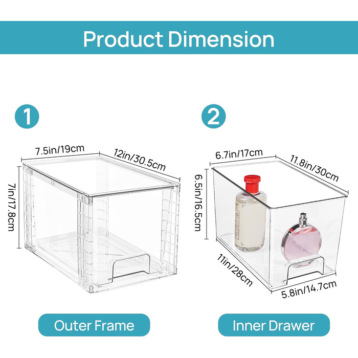 Пакети великих шухляд для зберігання, прозорі акрилові органайзери для шухляд з ручками, легка збірка для ванної кімнати, кухні пі