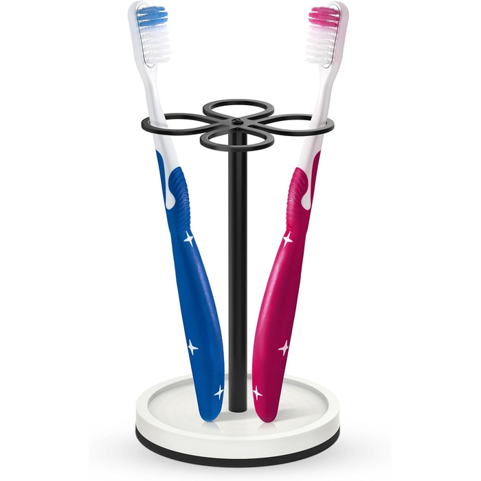 Тримач для зубних щіток Luxspire, підставка для зубних щіток на 4 відділення, тримач для зубних щіток з нержавіючої сталі з основою з діатомової землі, тримач для зубних щіток для ванної кімнати, дому, туалетного столика для готелю, матовий чорний