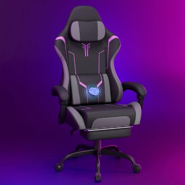 Ігрове крісло Soontrans з функцією масажу KJ433 Ігрове крісло з підставкою для ніг та підголівником Спинка ігрового крісла відкидається до 135 Вантажопідйомність 150 кг (сіро-фіолетове)