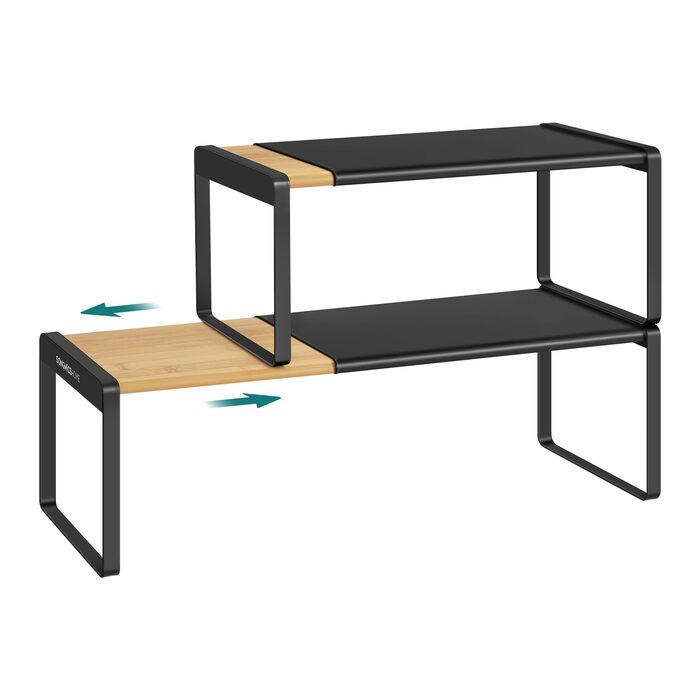 Стійка для спецій, набір з 2 шт. , висувна, кухонний органайзер, кухонна полиця, органайзер для шафи, тримач для спецій, кухня, невелика полиця, штабелюється, настільний органайзер, натуральний бежевий-чорний KCS051B01 2 натуральний бежевий чорнильний