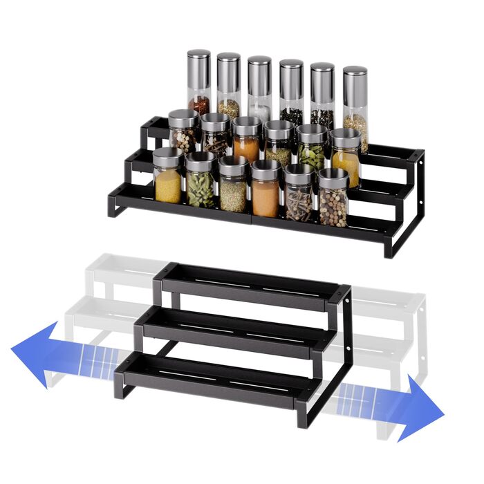 Стояча підставка для спецій Afeeler, 3 яруси, розширюваний органайзер для спецій для кухонних шаф, підставка для спецій для стільниць комори