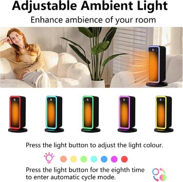 Енергозберігаючий електричний обігрівач, керамічний нагрівальний елемент PTC потужністю 1500 Вт з термостатом, коливання 70, 12-годинний таймер, захист від перегріву та перекидання, портативний обігрівач для приміщень, чорний