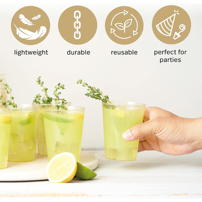 Пластикових стаканчиків преміум-класу, стаканчики для вечірок, стаканчики для пиття з золотим блиском (285 мл / 10 унцій) - тверді