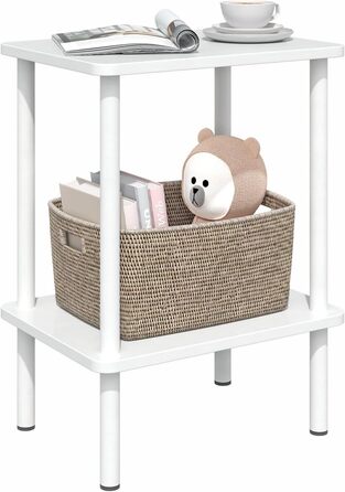 Дерев&39яний приставний столик APICIZON, 2-ярусний приставний столик, білий, вузька тумбочка, 40x30x52 см, маленькі приставні столики з місцем для зберігання, вузькі приставні столики для вітальні, спальні, балкону, 40x30x52 см, білий