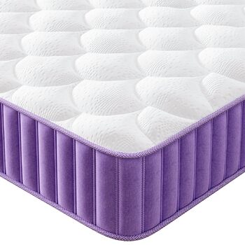 Матрац 160x200 см, рівень жорсткості H4, пружинний матрац, висота 25 см з піною з ефектом пам&39яті, 7-зонний пружинний матрац кишенькової форми з високоякісною піною для підтримки спини, ергономічна підтримка, 160x200x25 см, 25 см (фіолетовий)