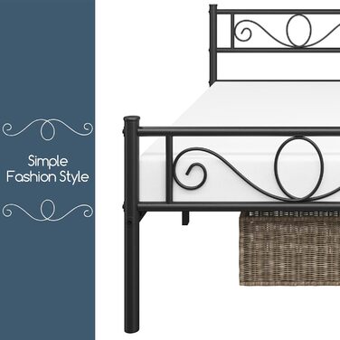 Каркас ліжка Yaheetech 90 x 200 см Металеве ліжко з рейковою основою Односпальне/двоспальне ліжко для гостей Дитяче ліжко з узголів&39ям для спальні Гостьова кімната Чорний колір 90 x 200 см
