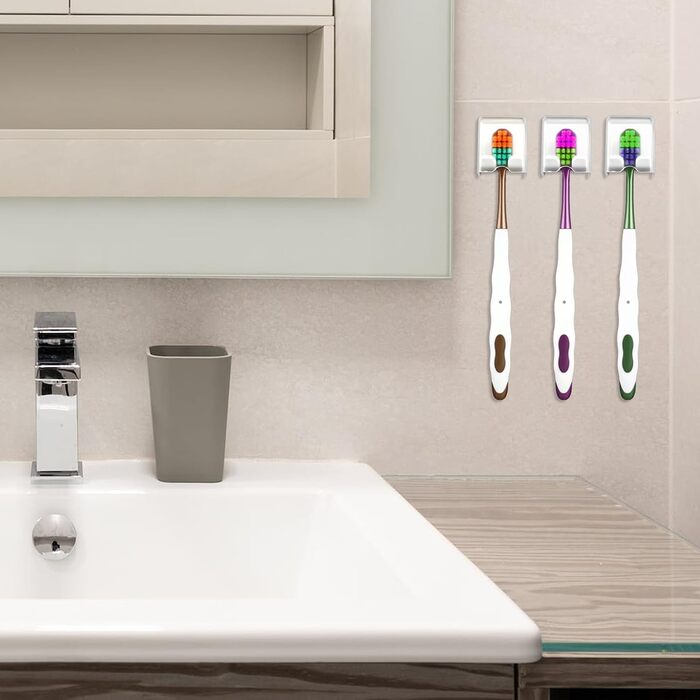 Настінний тримач для зубних щіток Mabor, 4 упаковки, без свердління, тримач для зубних щіток із кришкою, органайзер для зубних щіток, самоклеюча підставка для зберігання зубних щіток для ванної кімнати
