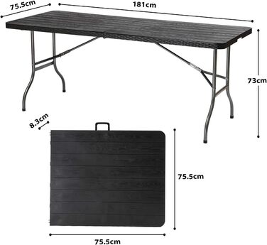 Буфетний стіл Sekey, розкладний стіл, 1875,5x73 см, кемпінговий стіл з вигляду ротанга, стіл для вечірки, розкладний стіл, садовий стіл з ручкою для перенесення для саду, балкону, тераси, антрацит
