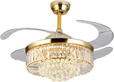 Безшумний стельовий вентилятор Кришталевий стельовий вентилятор з підсвічуванням Регульований, безшумний вентилятор з 6 швидкостям