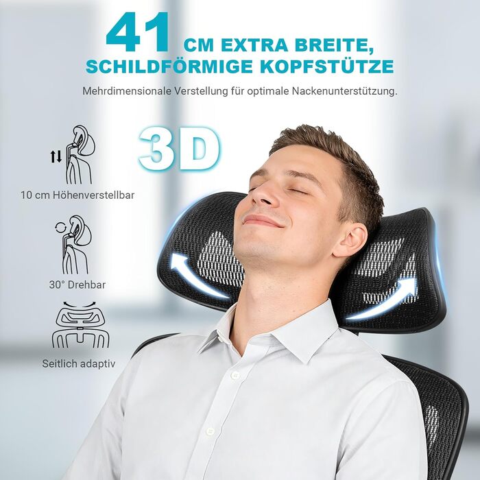 Ергономічне офісне крісло з 8D-регульованою поперековою опорою Переможець ергономічного тесту Підлокітники 4DMagic Офісне крісло з опорою 200 кг Офісне крісло з 3-етапним механізмом блокування та сертифікованою EN12520 спинкою з пінопластовою м&39якою під