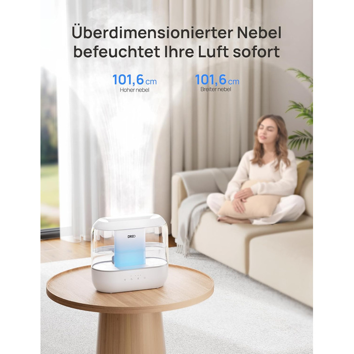 Зволожувач повітря Dreo для спальні, надвеликий зволожувач повітря з масляним дифузором і нічним світлом, час роботи 32 години, бе