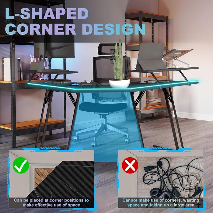 Подібний ігровий стіл, комп&39ютерний стіл з підставкою для монітора, кутовий стіл, ергономічний ігровий комп&39ютерний стіл, ПК-стіл для кабінету, спальні та офісу (Чорний - 50x140x73см) 140см, з підставкою для монітора