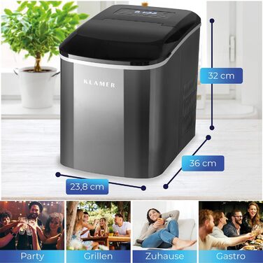 Машина для приготування кубиків льоду KLAMER (2024), 10 кубиків льоду за 7-9 хвилин, 15 кг кубиків льоду на день, 2 розміри кубиків льоду, резервуар для води 2,1 л, льодогенератор 120 Вт з таймером, тихий льодогенератор з лопатою для льоду Black