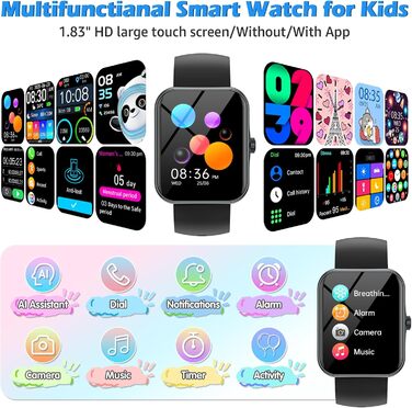 Дитячий смарт-годинник, дитячий спортивний фітнес-годинник для дівчаток та хлопчиків з крокоміром, понад 100 спортивних режимів, будильник, ігри, секундомір, дитячий годинник, повідомлення, годинник активності для підлітків 5-16 років, подарунки, чорний
