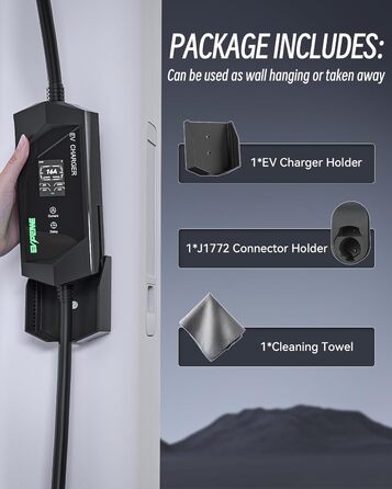 1 Charging Cable Schuko EV Charger 3.68KW, 1 Phase, 5M, Adjustable Current 6-16A Portable Home EVSE Charger for Electric Vehicle SAE J1772, EV Charging Station with Carrying Bag, IP65, 1 Charging Cable Schuko EV Charger 3.68KW, 1 Phase, 5M, Adjustable Cur