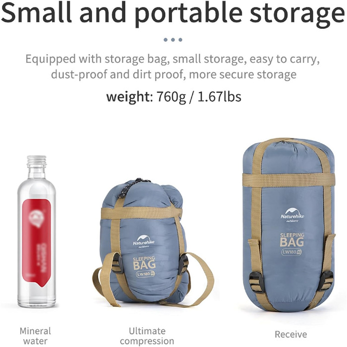 Міні-спальний мішок Naturehike Ultralight, малий, 680/760 г, 3 сезони, 190x75/205x85 см, для піших прогулянок, походів, кемпінгу при температурі приблизно 15C, синій-XL