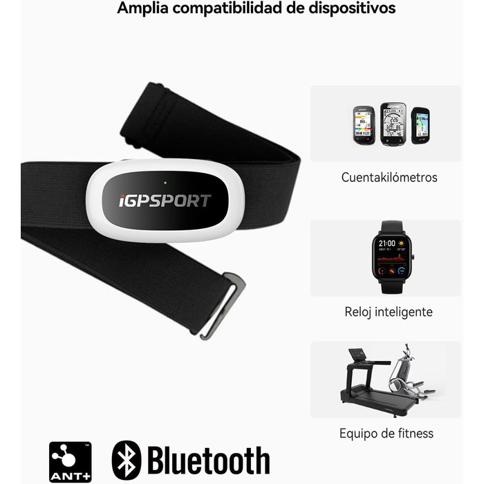 Пульсометр iGPSPORT HR50, Bluetooth та ANT з нагрудним ременем для бігу, їзди на велосипеді, тренажерного залу, сумісний з Garmin Polar Wahoo - чорний