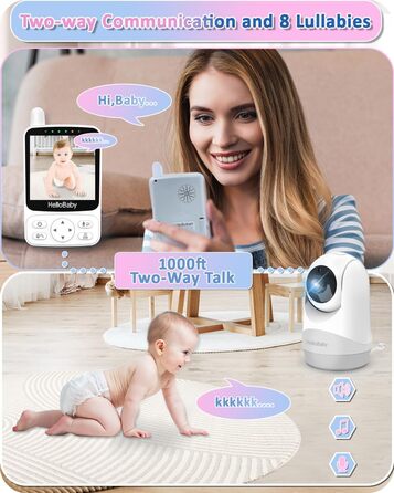 Монітор для дітей HelloBaby з камерою, 29 годин роботи від батареї, монітор для дітей 355/120 з камерою з поворотом і нахилом із д
