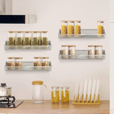 Металева настінна полиця для спецій Bomblap, підвісна кухонна полиця, підставка для спецій для кухонних шаф, дверцят кухонних шаф, декор, стільниця, сріблясто-сіра (4 яруси)