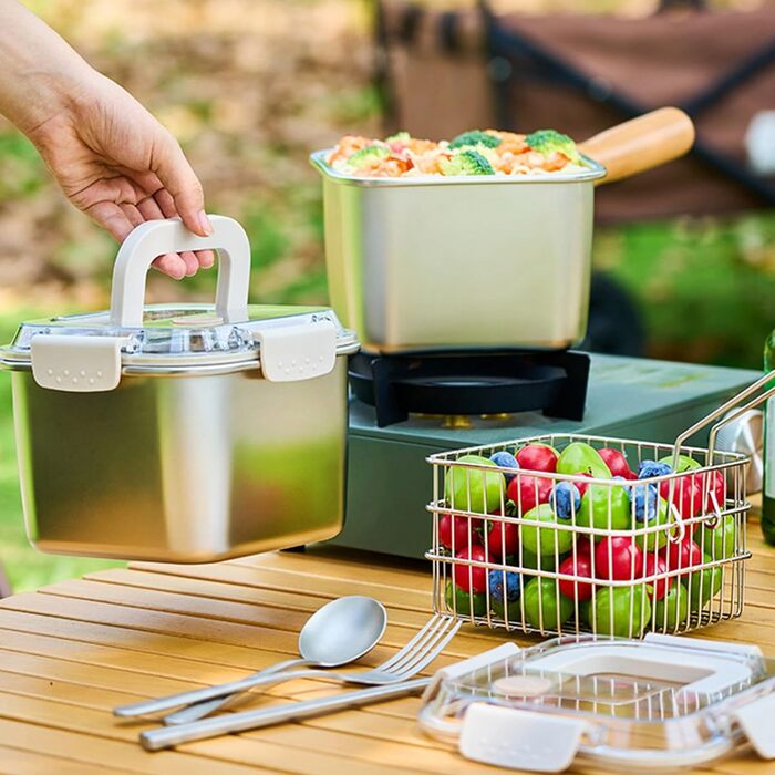 Набір посуду з нержавіючої сталі для кемпінгу, багатофункціональний, для смаження, приготування їжі на свіжому повітрі та портативного спорядження для кемпінгу, походів, нержавіюча кемпінгова плита