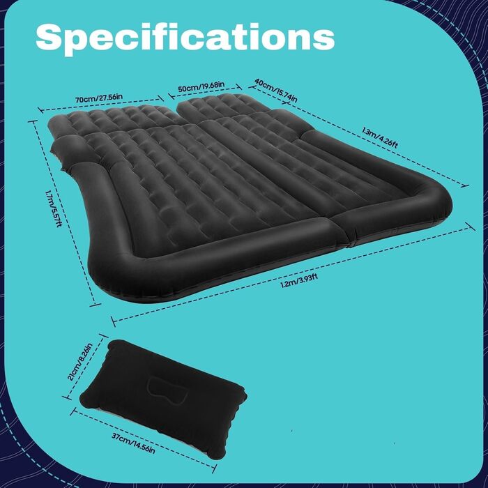 Автомобільний матрац для Opel Zafira Tourer AC Vauxhall Zafira B 2011-2022, надувний матрац для заднього сидіння автомобіля, спальний матрац, портативний килимок для кемпінгу, чорний, звичайний чорний