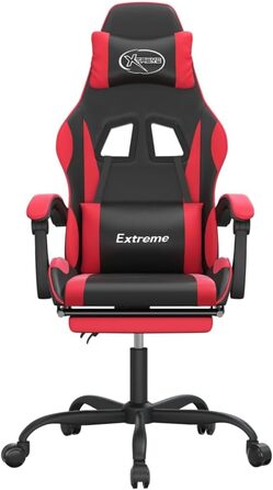 Геймерське крісло з підставкою для ніг, чорно-червона штучна шкіра, регульована спинка та висота, поворот на 360 градусів, міцний металевий каркас, довговічна штучна шкіра, ергономічний дизайн, 36,5 x 42 см (Ш x Г), червоно-білий