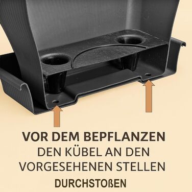 Кашпо BURI XL 48x48 см, великий квітковий горщик Горщик для рослин з резервуаром для води та блюдцем 30-літровий квітковий горщик для використання в приміщенні та на вулиці, антрацитового кольору УФ-стійкий, морозостійкий, надзвичайно міцний, антрацитовий