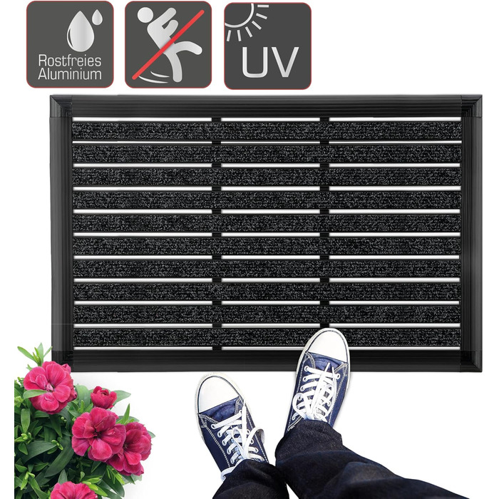 Килимок для вулиці, алюмінієвий килимок для дверей, 50x80 см, килимок для вхідних дверей AluGant, скребок для взуття для вулиці вхідний килимок, алюмінієві килимки для дверей, килимок для вулиці, скребок для взуття, антрацитовий, 50 x 80 см (прямокутний),