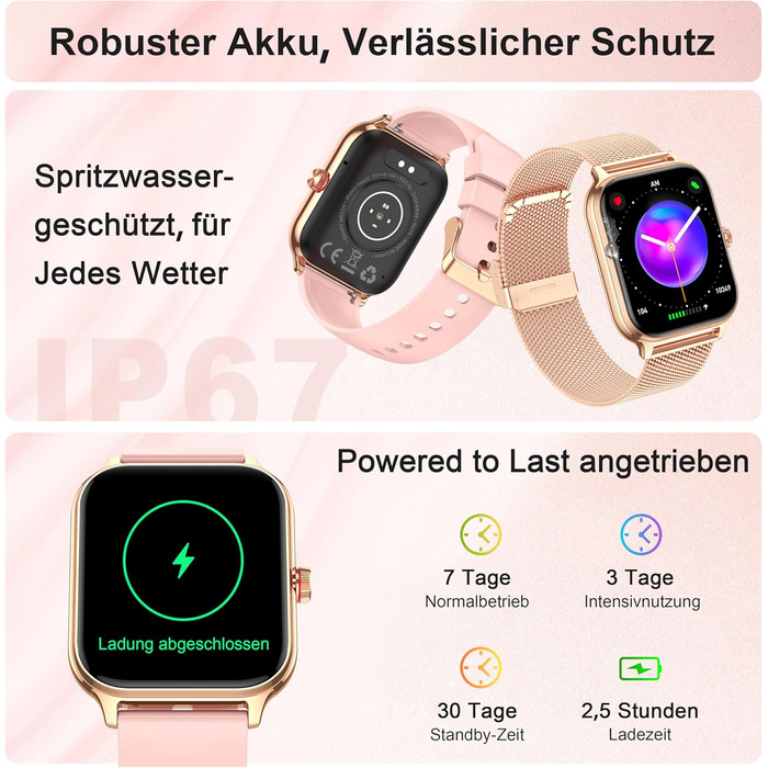 Розумний годинник для чоловіків та жінок, функція телефону, артеріальний тиск, пульс, відстеження сну, 1,96-дюймовий фітнес-годинник зі штучним інтелектом та понад 100 спортивними режимами, водонепроникність IP67, крокомір, будильник, калькулятор, візитна