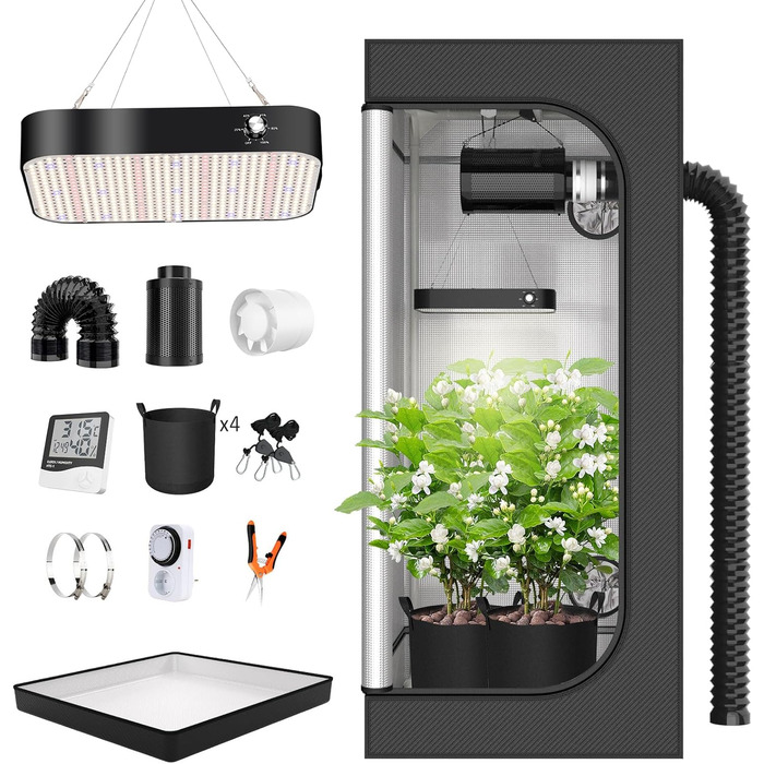 Повний набір наметів для вирощування TOPRON Набір для вирощування зі світлодіодною лампою для вирощування повного спектру потужністю 200 Вт з можливістю затемнення, набір наметів для вирощування 80x80x180 см Повний набір наметів для вирощування на гідропо