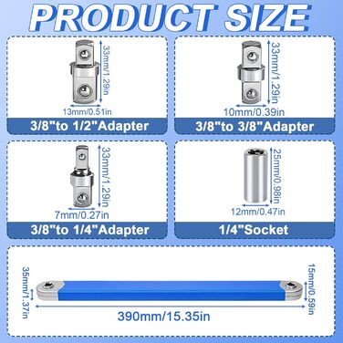 Подовжувальний ключ UVVRUR Подовжувальний ключ з адаптером 1/2'', 1/4' і 3/8' дюймів Подовжувальний ключ для механіків Подовжувальний ключ для механіків Гаражні механіки