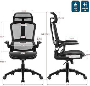 Ергономічне офісне крісло з адаптивною поперековою опорою, крісло керівника з карбонової сітки, комп&39ютерне крісло з високою спинкою та сидінням-водопад, вантажопідйомність 150 кг. Нейлон.