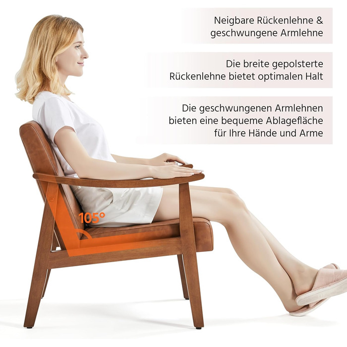 Крісло-реклайнер Yaheetech Retro, м&39яке крісло для телевізора, крісло для читання, одномісний диван, витримує до 136 кг, для вітальні/вітальні/домашнього кінотеатру/спальні, коричнева штучна шкіра