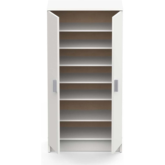 Багатофункціональна шафа з двома дверима та шістьма полицями, біла, розміри 55 x 108 x 36 см