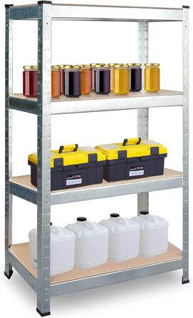 Металевий стелаж, стелаж для зберігання - полиця для зберігання та організації речей у складських приміщеннях, підвалах, гаражах, підсобних приміщеннях - виготовлений з металу та МДФ-плити - до 540 кг, розмір 150 x 75 x 30 см