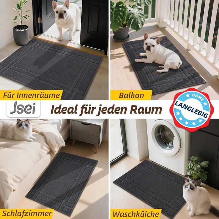 Килимок JSEI для приміщень, що вловлює бруд, 80x120 см, нековзний килимок для дверей, який можна прати в пральній машині, абсорбуючий та брудовідштовхувальний килимок для вітальні, килимок для собак, вхід, передні двері та коридор, темно-сірий 80 x 120 см