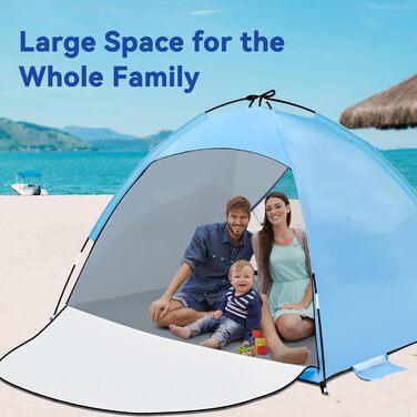 Пляжний намет із захистом від ультрафіолету, пляжний намет UPF 50, невеликий розмір для 2-3 осіб, портативний пляжний намет, вітрозахисний, легкий з сумкою для перенесення