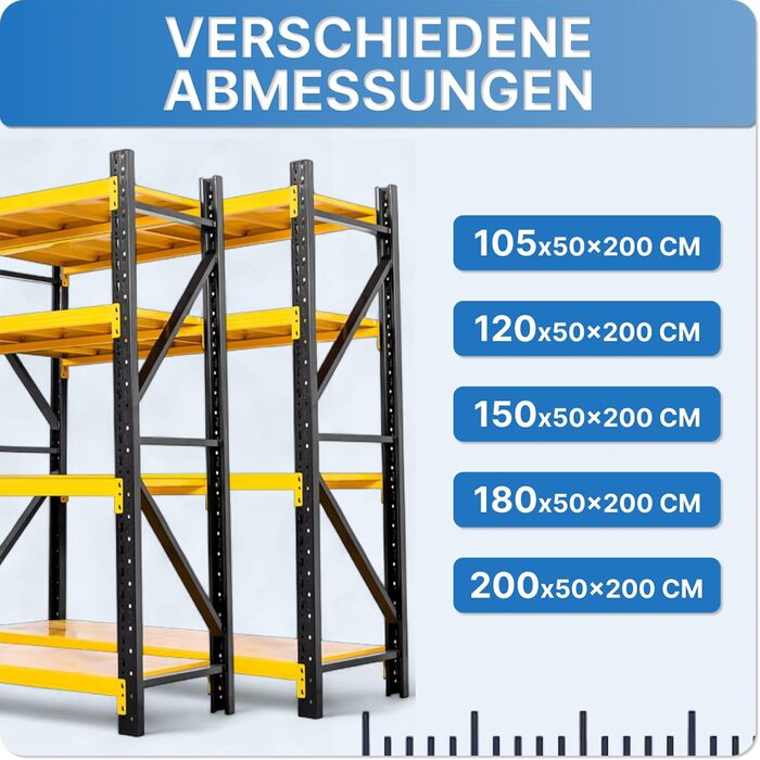 Міцний стелаж 200x120x50 см, навантаження на полицю 100 кг на рівень та загальна вантажопідйомність 400 кг, гаражні стелажі, підвальні стелажі, стелажі для зберігання, широкопролітний стелаж глибиною 50 см