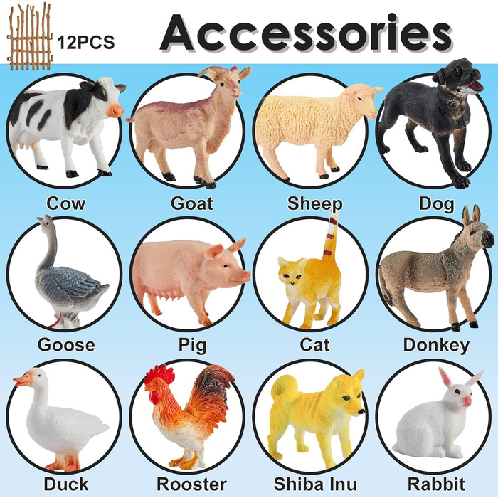 Набір іграшок BUYGER Фігурки сільськогосподарських тварин від 3 років, великі та мініатюрні реалістичні фігурки тварин з огорожами