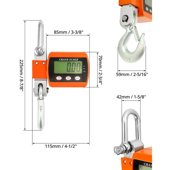 Цифрові підвісні ваги QWORK, 500 кг, цифрові алюмінієві кранові ваги, для зважування на причалі, сталевої сировини, риболовлі