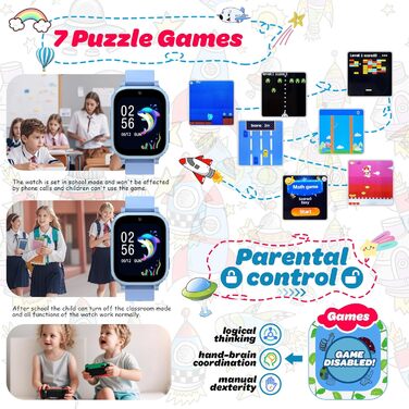 Дитячий смарт-годинник, дитячий смарт-годинник 4G з GPS та телефоном, дитячий годинник IP68, функція виклику, SOS, ігри, будильник, шкільний режим, SIM-телефон, смарт-годинник, подарунок для дівчаток та хлопчиків, синій-4G GPS