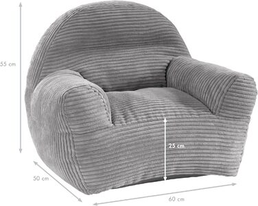 Дитяче крісло Traumnacht Ella зі знімним чохлом з високоякісної вельветової тканини, можна прати, 60 x 50 x 55 см, сірого кольору, виготовлено за німецькими стандартами якості. Крісло для малюків
