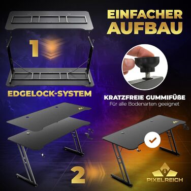 Ігровий стіл 160x70 Стіл з килимком для миші XXL та системою організації кабелів для ПК-геймерів Чорний 160x70x75