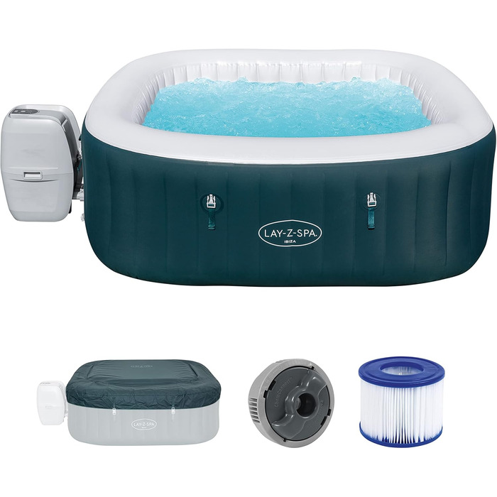 Гідромасажна ванна Bestway LAY-Z-SPA Ibiza AirJet, 180 x 180 x 66 см, 4-6 осіб, кутова, бензиново-блакитна одномісна