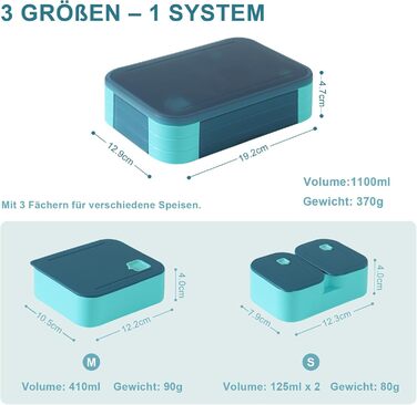 Ланчбокс дитячий з роздільниками 1100 мл - Непротікаючий контейнер для їжі з секціями 3-в-1 для школи - Штабельований бокс для перекусу з кришкою, без BPA, темно-синій
