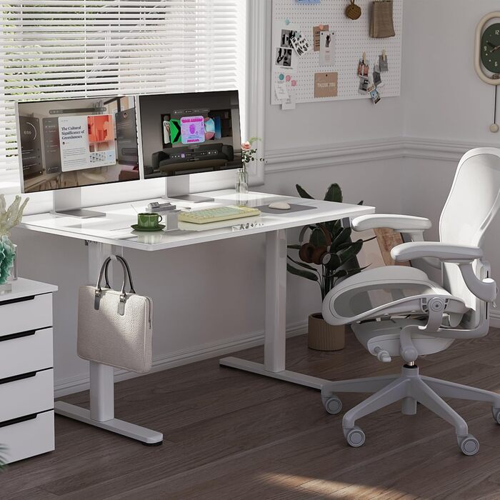 Стіл Claiks з регульованою висотою та скляною стільницею 120 x 60 см, електрично регульований, меблі для домашнього офісу, комп&39ютерний стіл, сучасний обідній стіл, стабільність та дизайн 120 x 60 см, супер білий